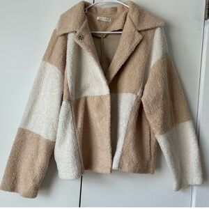 12th tribe small cream colored fuzzy button up sweater jacket